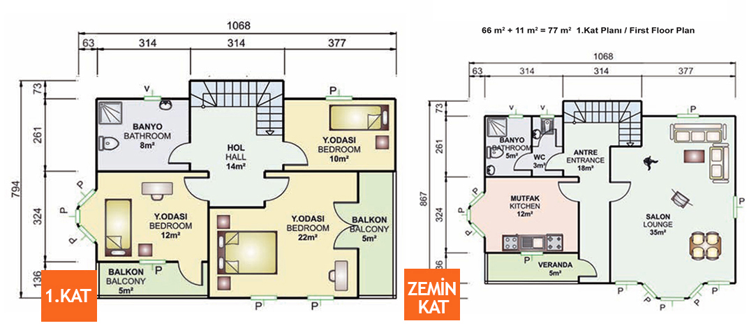 155 Metrekare İki Katlı Prefabrik Ev